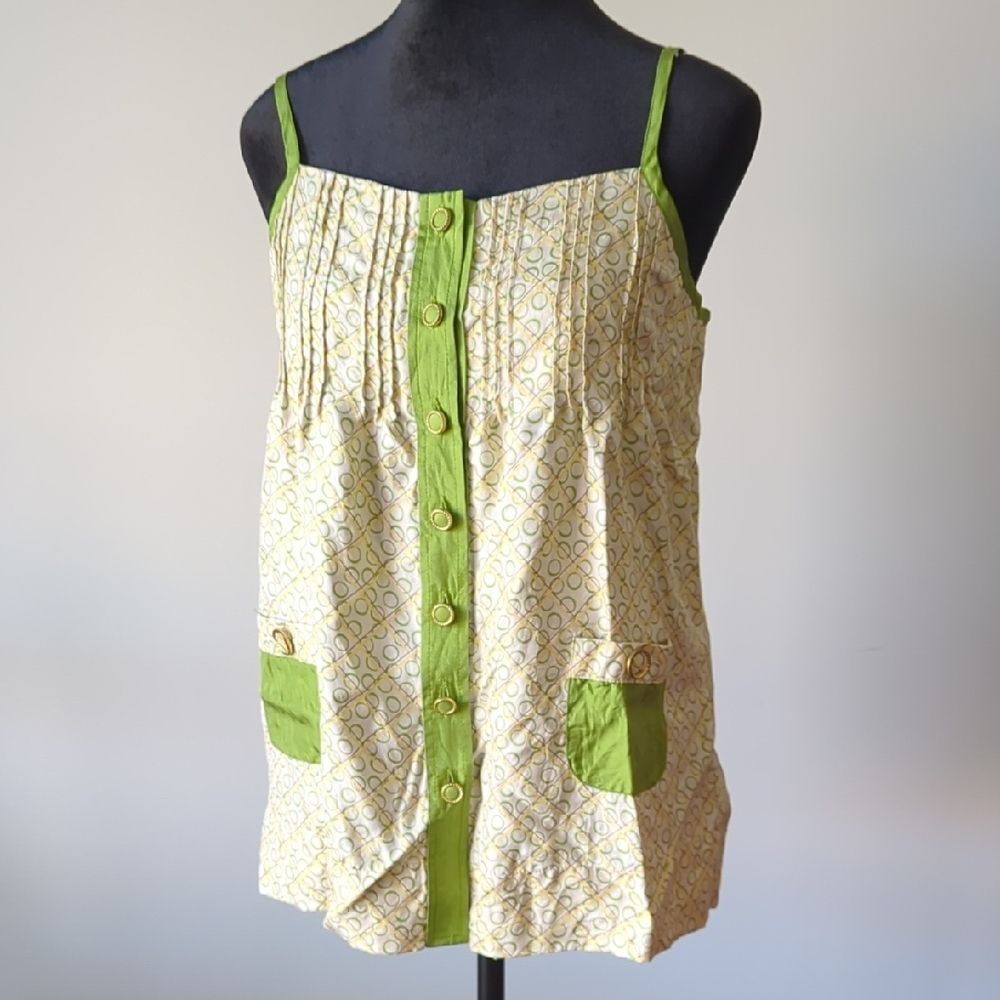 Juicy Couture Cream and Lime green Silk Top 90s